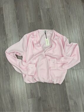 Babaton Pale Pink Draped Blouse Jacket